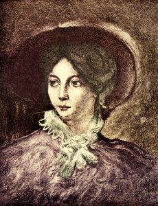 George Sand - dopo il dipinto di E. Delacroix, romanziere francese (1804-1876). Coinvolta con Chopin. Colorizzato