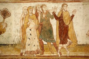 Abbazia di Saint-Savin pittura della volta della navata: Abramo separato dal nipote Lot (Gen 13, 8-9), Saint-Savin, Francia
