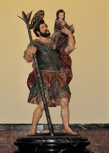 San Cristoforo - Statua policroma, arte barocca da Unbekannter Künstler