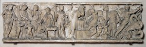 Lato di un sarcofago che raffigura la leggenda di Medea, romano, II secolo (marmo)