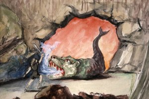 Sigfrido uccide il drago Fafner, fine XIX secolo