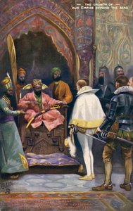 Sir J Mildenhall ricevuto da Akbar il Grande, inizio XX secolo (cartolina) da Unbekannter Künstler