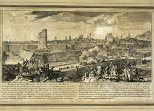 Spagna: Guerra di Successione Spagnola (1714). Assedio di Barcellona (incisione)
