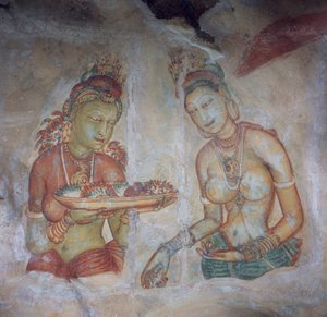 Sri Lanka, affreschi della Fortezza di Roccia risalenti al V secolo, Sigiriya (Patrimonio Mondiale dell