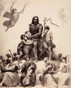 San Giovanni Battista siede, circondato da angeli musicisti, e accarezza un agnello sulla testa. Illustrazione del Canto XXXII del Paradiso della Divina Commedia di Dante Alighieri. Opera di Francesco Scaramuzza dedicata al Comune di Firenze.