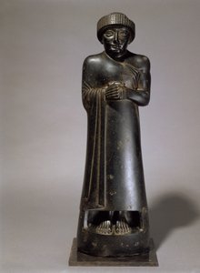 Statua di Gudea, Principe di Lagash, neo-sumerica, da Telloh, antica Girsu, c.2130 a.C. (diorite)