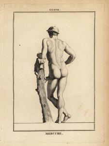 Statua di Mercurio, dio romano del commercio e della comunicazione, con cappello alato petaso e pelle di capra