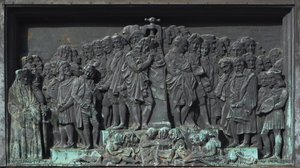 Strasburgo, bassorilievo della scultura di Gutenberg. Europa da William M. Timlin