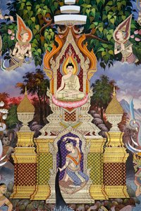 La vita del Buddha, Affresco murale, Monastero Wat Maniratanaram, Phnom Penh, 2022 da Unbekannter Künstler