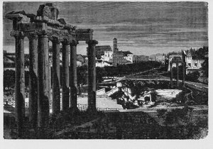 Il Foro Romano circondato dalle rovine di diversi importanti edifici governativi antichi al centro della città di Roma. I cittadini dell