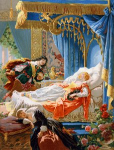 La Bella Addormentata e il principe affascinante, fine XIX secolo (cromolitografia) da Unbekannter Künstler
