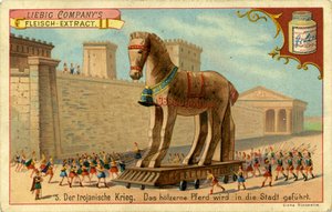 Le guerre di Troia: il cavallo di legno è condotto in città da Unbekannter Künstler