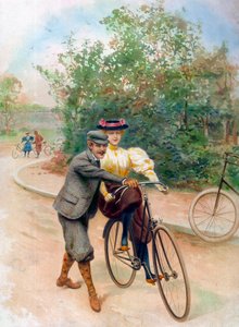 La lezione di bicicletta, inizio del XX secolo da Unbekannter Künstler