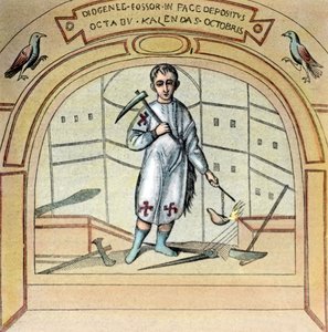 Il fossore o becchino Diogene come dipinto murale nella chiesa di San Marcellino in Via Labicana a Roma, Italia anni 1920 da Unbekannter Künstler