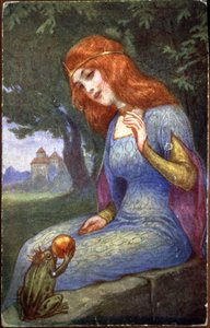 Il re rana porge una perla alla principessa, inizio XX secolo (cartolina)
