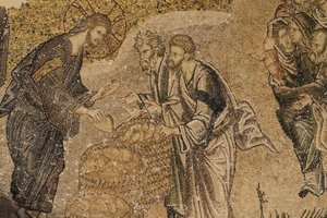 La moltiplicazione dei pani, Mosaico, Museo della chiesa di Chora da Unbekannt