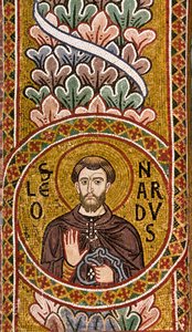 La navata, mosaico sotto un arco: "San Leonardo", XII secolo, Cappella Palatina, Palazzo Reale o Palazzo dei Normanni, Palermo, Sicilia, Italia da Unbekannter Künstler