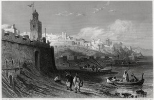Il pittoresco porto della città fortificata di Tangeri nel XIX secolo, nel libro sul Mediterraneo di Louis Enault, giornalista e viaggiatore francese da Unbekannt