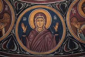 Medaglione della Vergine Maria intorno a Cristo e al Giudizio Universale Dettaglio dell