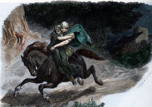 Il signore della guerra della tribù germanica dei Cherusci Arminio (Armenius) (18 a.C.-21 d.C.) rapisce Thusnelda. Incisione da 