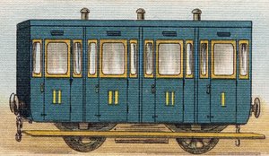 Vagone del treno. Incisione in "Alphabet de ma petite fille". Bernardin-Bechet e Fils, librai-editori, Parigi, circa 1895. Album infrangibile su tela. Bibliothèque des Bebes. da Unbekannt