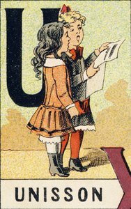 U : Unisono - Incisione tratta da ABCD delle bambine. Pellerin & Cie, stampatore-editore, Épinal, circa 1890. Serie A. Dimensioni: 19 x 13,5 cm. da Unbekannt