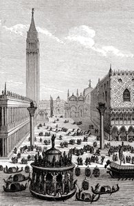 Venezia - Piazza San Marco con cattedrale e gondole da Unbekannter Künstler