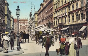 Vienna, Graben - famosa strada nel centro città con persone che passeggiano da Unbekannter Künstler
