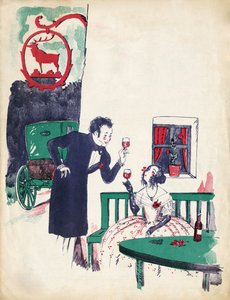 Romanza viennese - coppia dei primi del XIX secolo che beve vino rosso, brindando nel 