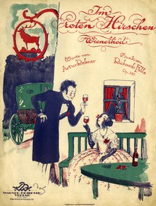 Romanza viennese - coppia dei primi del XIX secolo che beve vino rosso, brindando nel 