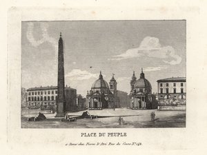 Veduta di Piazza del Popolo con obelisco egizio di Ramesse II da Heliopolis, Roma da Unbekannt