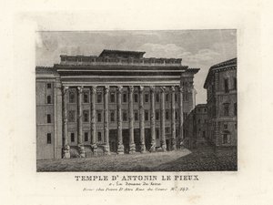 Veduta del Tempio di Adriano, Templum Divus Hadrianus, con 11 colonne dedicate dal figlio adottivo Antonino Pio, Tempio di Antonino Pio, Roma