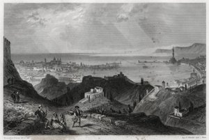 Vista della città e del porto di Genova, la città di marmo, Genova-la-Superba, nel libro sulla Mediterranea di Louis Enault (1824-1900), giornalista e viaggiatore francese