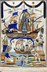 Vergine Maria come Madonna in Gloria (Notre Dame de Grace) come protettrice dei marinai e dei viaggiatori. Colomba dello Spirito Santo vola sopra la nave nella metà inferiore. 19° secolo