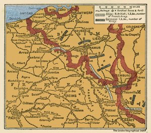 Mappa della posizione degli eserciti 22 agosto 1914 da Unbekannter Künstler