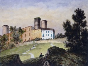 Stampa ad acquerello di Francesco Gonin con il castello di Castiglione Falletto dove è conservata da Unbekannt