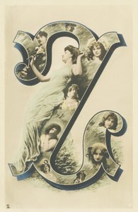 Z : foto-ritratto di donna in un lungo drappo blu, diversi busti di donne nella lettera - Ritratti alfabetici di donne. A. L. editore da Unbekannt