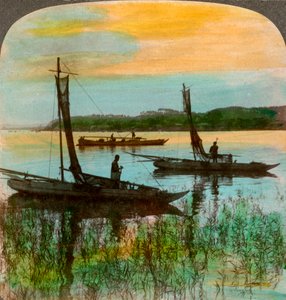 Barche da pesca al tramonto vicino a Yokohama, Giappone, 1904 da Underwood and Underwood