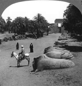 Grande viale che conduce al Tempio di Karnak, Tebe, Egitto, 1905 da Underwood and Underwood