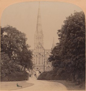 Cattedrale di Salisbury, facciata nord-ovest, Inghilterra, prima grande chiesa dello stile inglese antico, 1900 da Underwood and Underwood