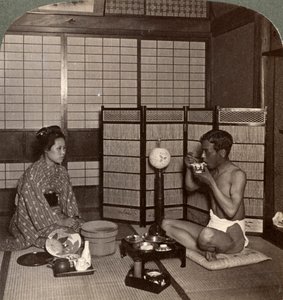 Cena estiva in un hotel, Hiroshima, Giappone, 1904 da Underwood and Underwood