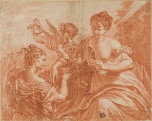 Cupido e due donne che accendono una torcia da Unknown