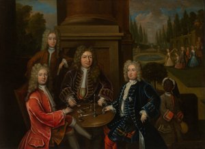 Elihu Yale seduto al tavolo con il secondo duca di Devonshire e Lord James Cavendish da Unknown