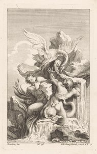 Fontana con cigno e uomini