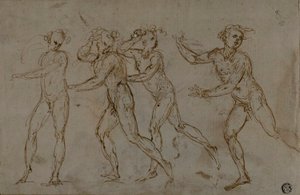 Quattro nudi maschili in corsa (recto); Sacra Famiglia con il giovane Giovanni Battista (verso)