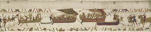 Harold attraversa il Canale nel territorio di Guy, Conte di Ponthieu, dove viene catturato, Arazzo di Bayeux
