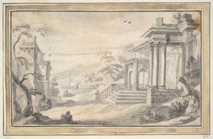 Paesaggio italianeggiante con villa immaginaria da Unknown