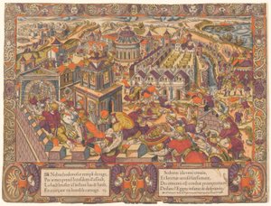 Gerusalemme è presa e bruciata, il Re Sedecia ha gli occhi cavati. E Geremia è portato a Babilonia. Geremia 39-43, n. 6, La Storia di Geremia da Unknown