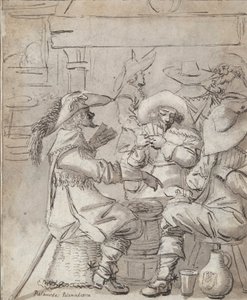 Uomini che giocano a carte (recto); Interno di locanda con uomo in piedi che fuma (verso) da Unknown