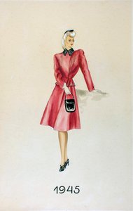 Modello in un abito, con una borsa, 1945 da Unknown